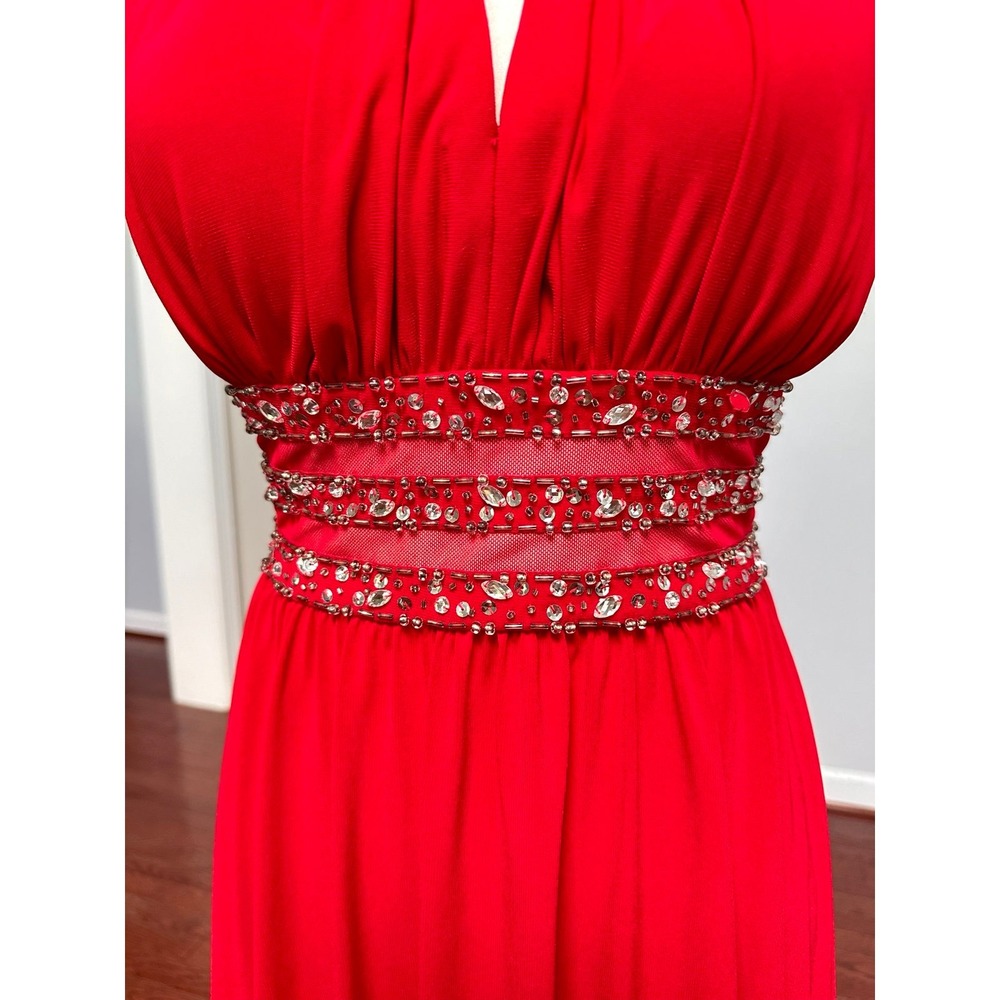 CB 1962 Formal Red Silver Beaded Embellished Waist Cocktail Dress - Picture 3 of 8